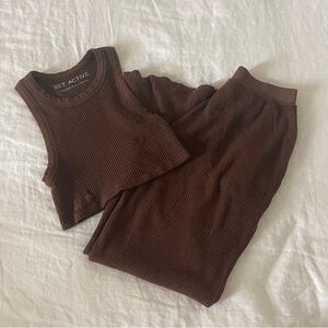 Set Active Waffle Knit Flare Pants and Tank Set